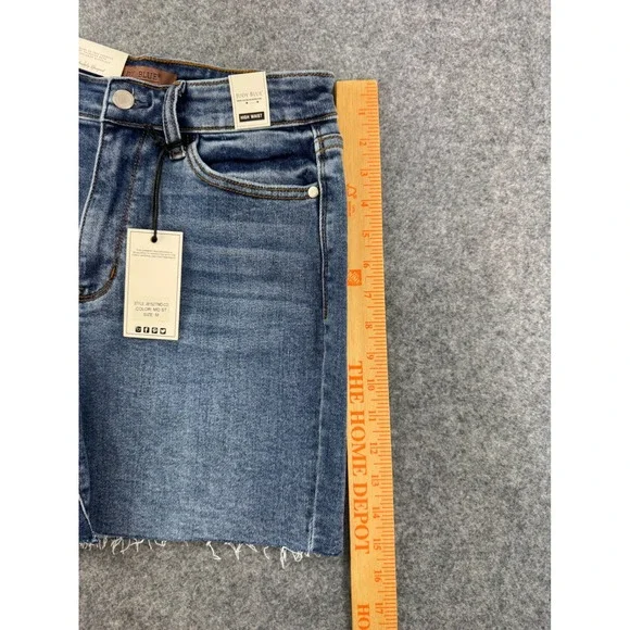Judy Blue High Waist Denim Shorts Raw Hem Distressed Medium Wash Size M - Picture 8 of 11